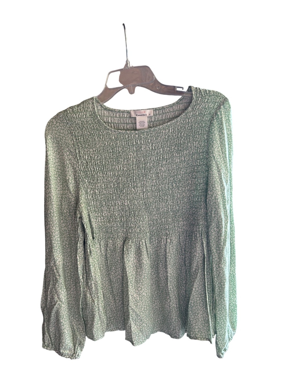 URBAN Romantics Mint Green Smocked Long-Sleeve Peplum Top